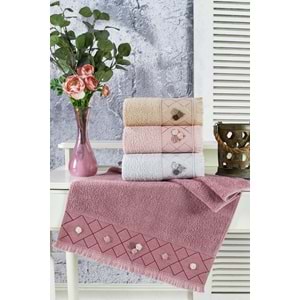 Rose Natural El İşi Nakışlı 4'lü Havlu Seti 50x90