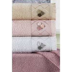 Rose Natural El İşi Nakışlı 4'lü Havlu Seti 50x90